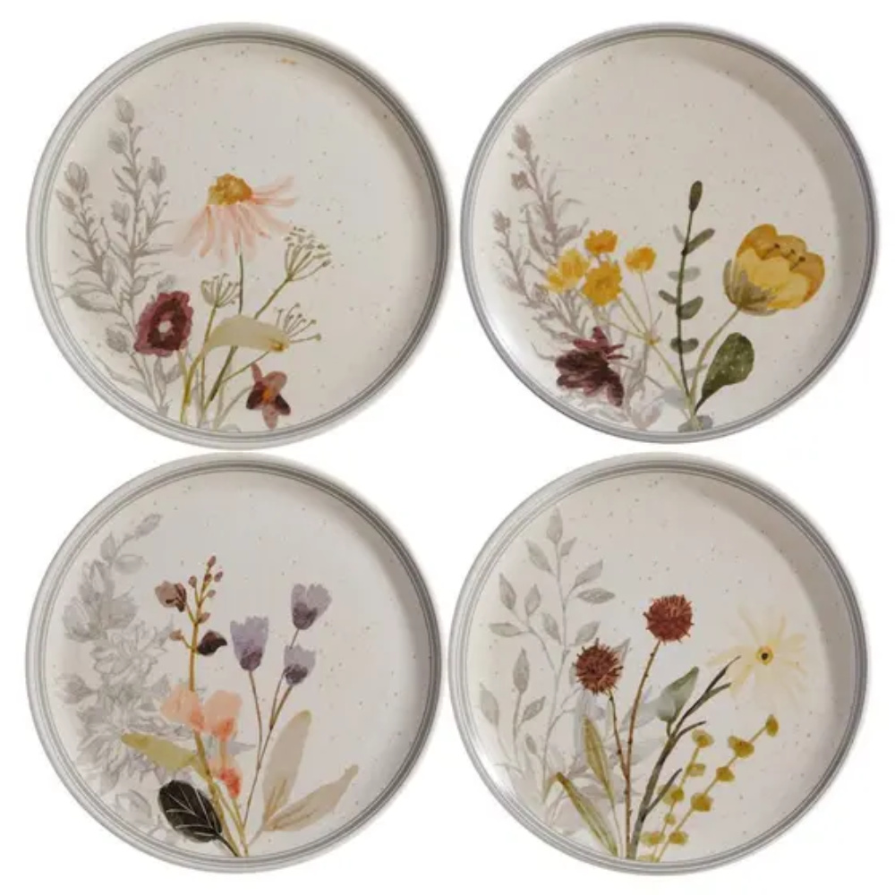 Conjunto 4 Pratos Sobremesa Cerâmica Anastásia 21,4cm Cinza Mesa Posta Clássica Personaliz...