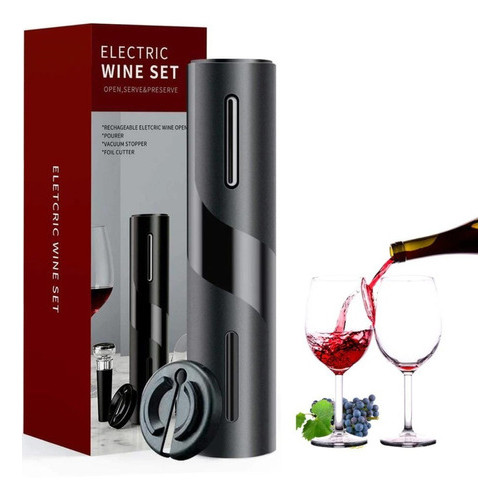 Abridor De Garrafa Vinho Elétrico A Pilha Com Rolha Silicone
