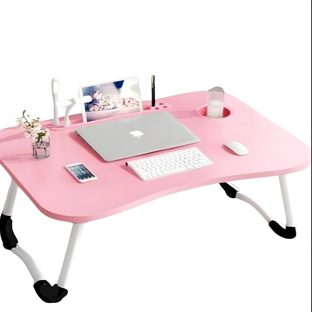MESA NOTEBOOK DOBRÁVEL PORTÁTIL ROSA COM VENTILADOR USB E LUZ LED