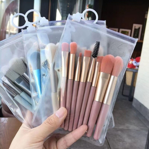 Kit 8 Peças Conjunto De Pincéis De Maquiagem Com Transparente Para Viagem Cores Aleatório