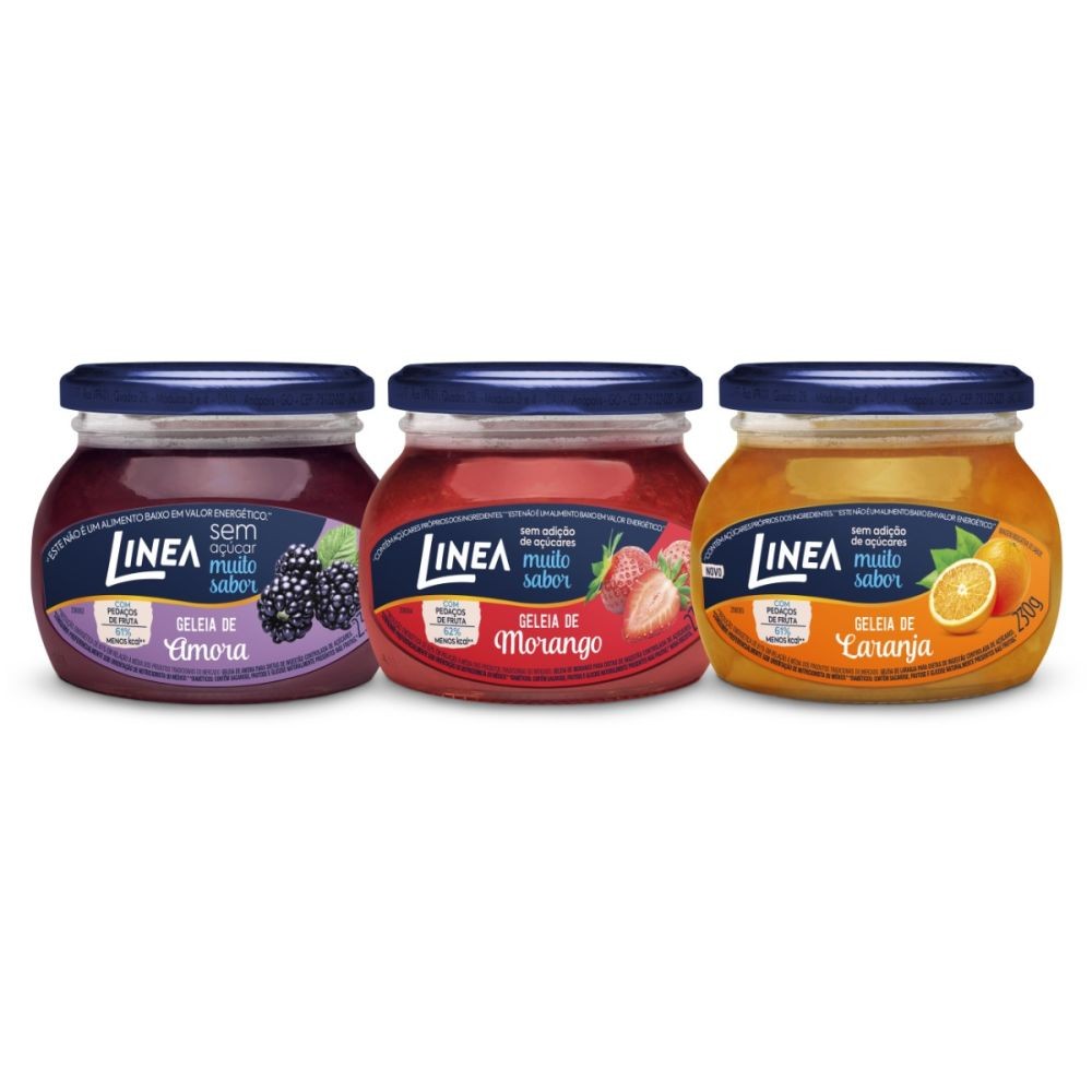 Kit 3 Geleias Linea Sabores Amora, Morango e Laranja de 230g