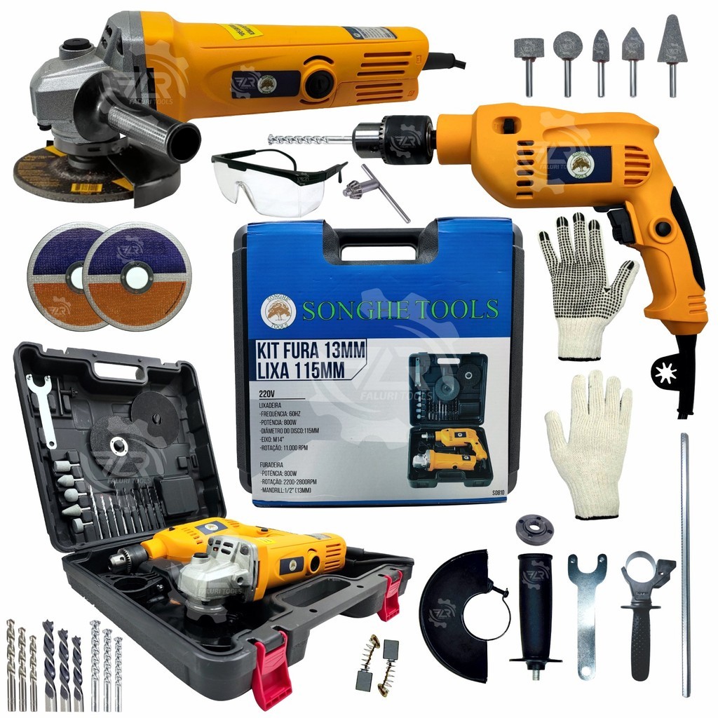 Kit Furadeira / Parafusadeira E Lixadeira / Esmerilhadeira Com 25 Peças E Maleta SH Tools
