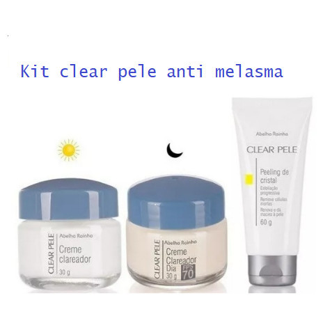 Clear Pele 03 und Face Com Peeling de Cristal Creme Clareador Diurno e Noturno Uniformiza Tom da Pele Abelha Rainha