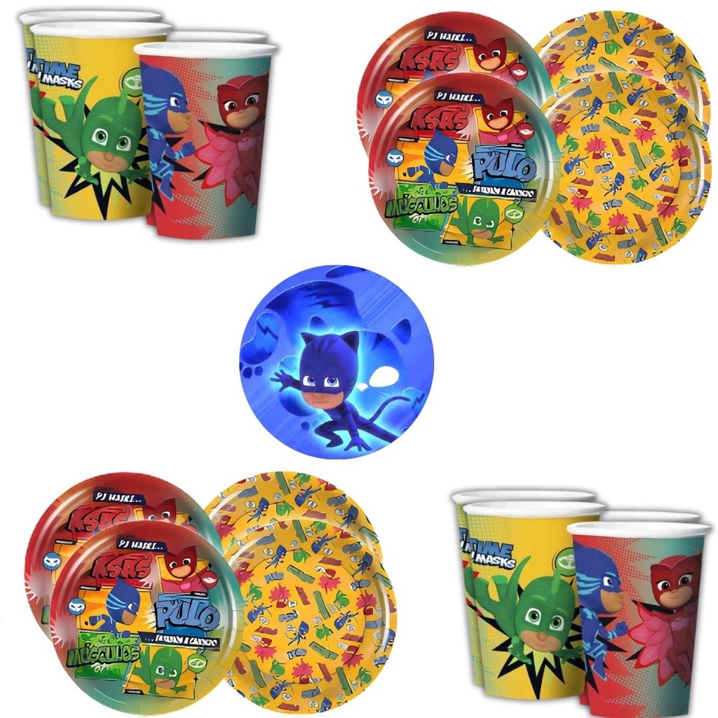 Kit Festa  PJ MASKS 16 Pratos + 16 Copos Descartável 180 Ml Papel - REGINA