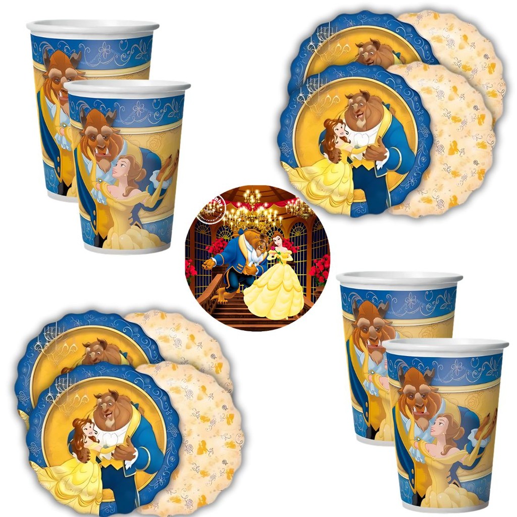 KIT FESTA BELA E A FERA – 16 PRATOS + 16 COPOS DESCARTÁVEIS 180ML - REGINA / em Oferta na Shopee