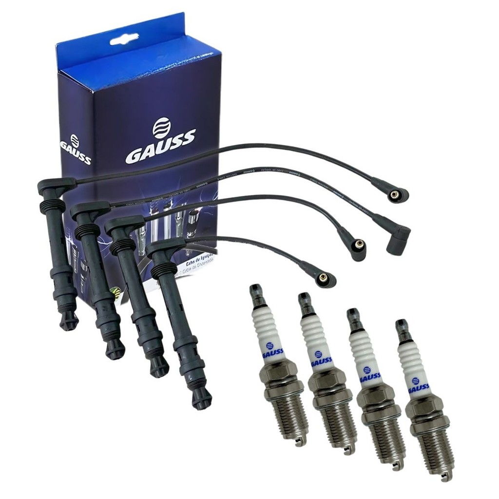 Kit Jogo 4 Cabo de Ignição E 4 Velas Para Fiat Doblo 1.6 2001 a 2003 Gauss GC5024 GV6R93