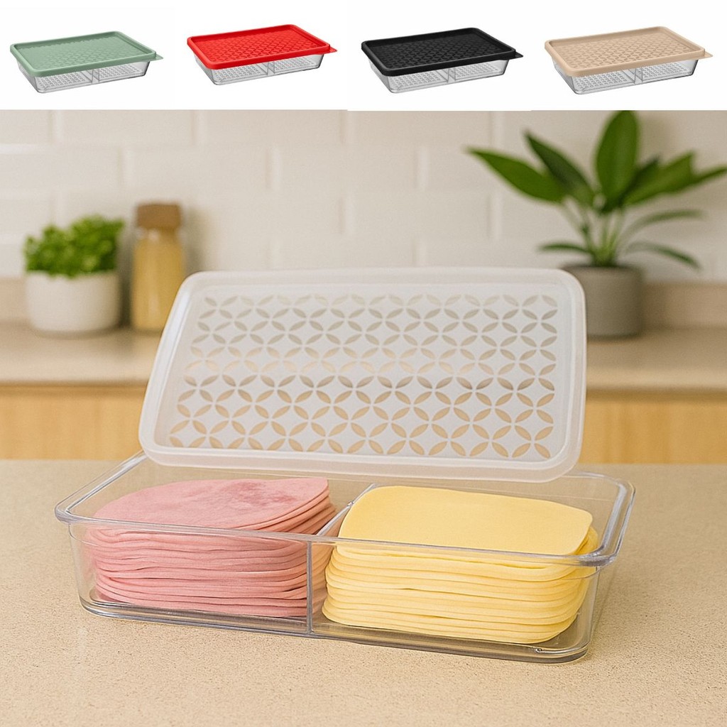Porta Frios Hermético Com Tampa – Porta Frios Duplo Organizador de Geladeira Acrílico 2 Divisórias