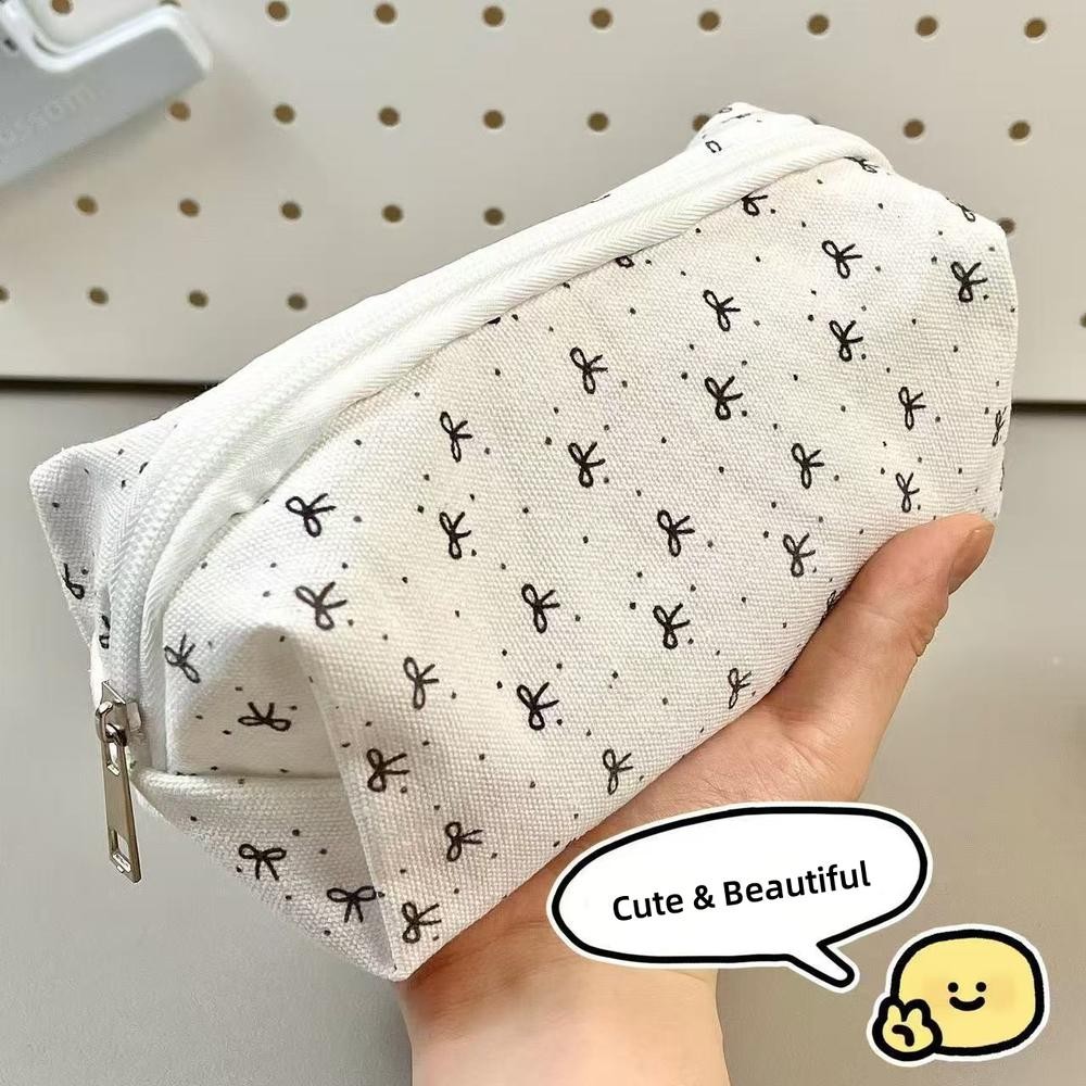 Estojo De Lápis Com Laço Preto , Bolsa De Maquiagem Zíper , Floral , Fofa Papelaria Para Organizador De Mesa , Cosmético