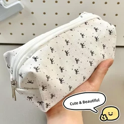 Estojo De Lápis Com Laço Preto , Bolsa De Maquiagem Zíper , Floral , Fofa Papelaria Para Organizador De Mesa , Cosmético