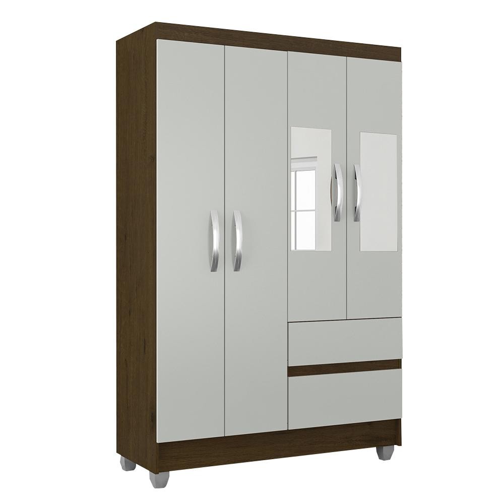 Guarda Roupa Solteiro Lohaine 4 Pts C/ Espelho Cedro/ Off White - M.a - Home & Living