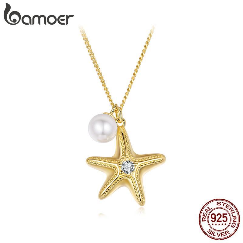 BAMOER Design Original 925 Colar De Prata Esterlina Estrela Do Mar Pérola Joias Presentes Para Mulheres em Oferta na Shopee