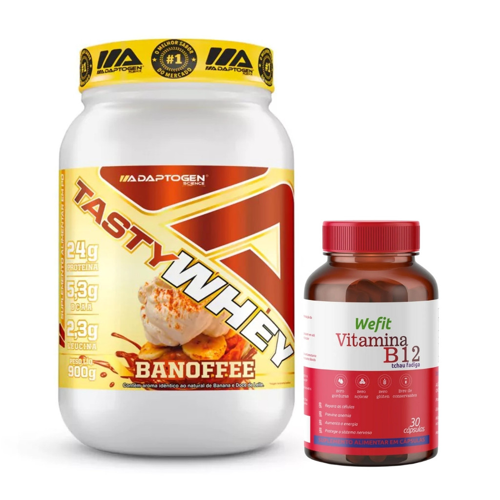 Tasty Whey 900g Adaptogen + Vitamina B12 C/30 Cápsulas WeFit em Oferta na Shopee