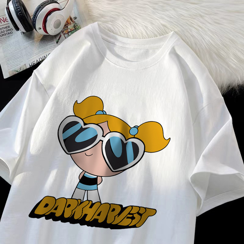 Camiseta meninas super poderosas, Coreanas estampa retrô fofa blusa oversized feminina Lindinha Harakuju