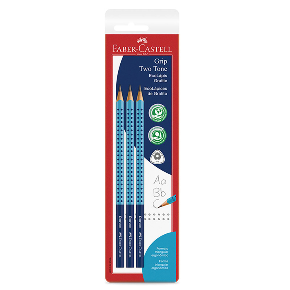 Lápis preto grip 2001 Two Tone Azul SM/2001BTTAZ com 3 unidades Faber-Castell - Stationery