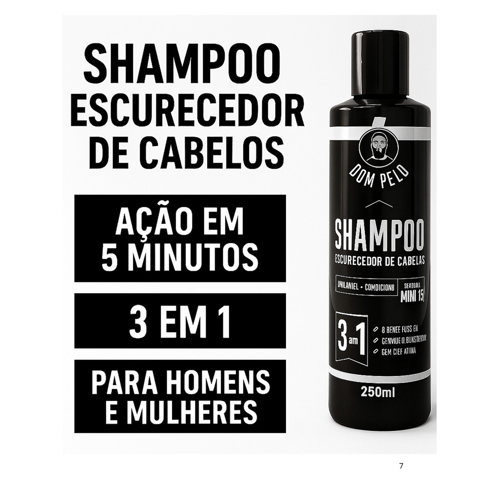Shampoo Escurecedor De Cabelos e Barba Brancos Grisalhos 250ml em Oferta na Shopee