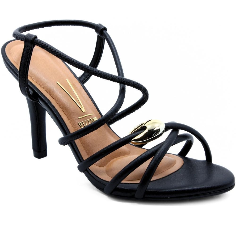 Sandália Vizzano Salto Alto Detalhe Feminina - Preto e Dourado em Oferta na Shopee