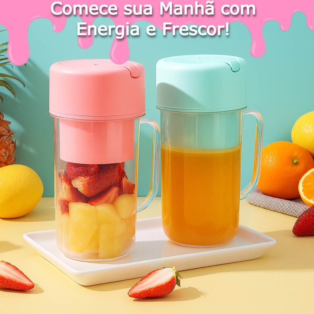 Mini Liquidificador Portátil Recarregável Copo Caneca 420ml 6 Lâminas Tampa Canudo Colorido Durável