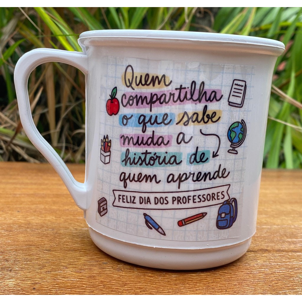 Lembrancinha dia professor 20un promoção caneca decorada plastico resistente criativa pronta entrega