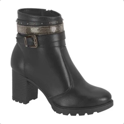 Bota Feminina Moleca Tratorada Com Strass Cano Curto Salto Bloco 5348.103 Original