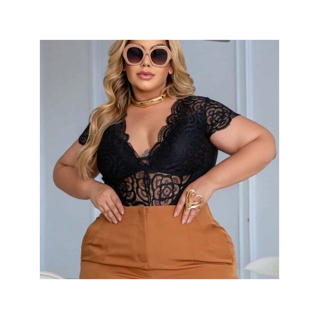 Body Renda Plus Size Body Manga Curta Renda Body Moda Verão Plus