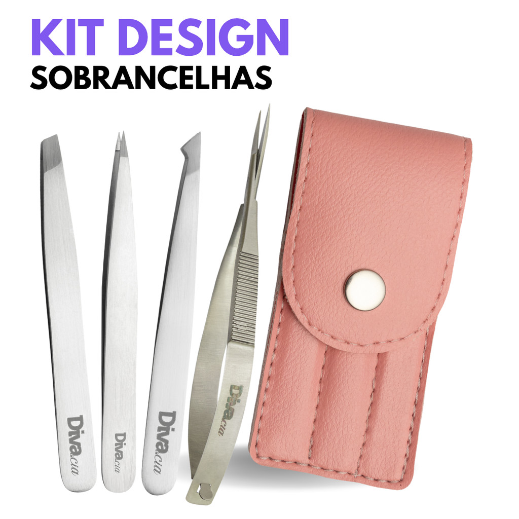 Kit 3 Pinças Sobrancelhas com Tesoura Profissional Chanfrada, Agulha, Diagonal Estufa Autoclave