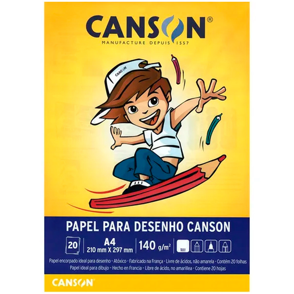 Bloco Papel Canson Desenho Escolar Branco 140g A4 20 Folhas