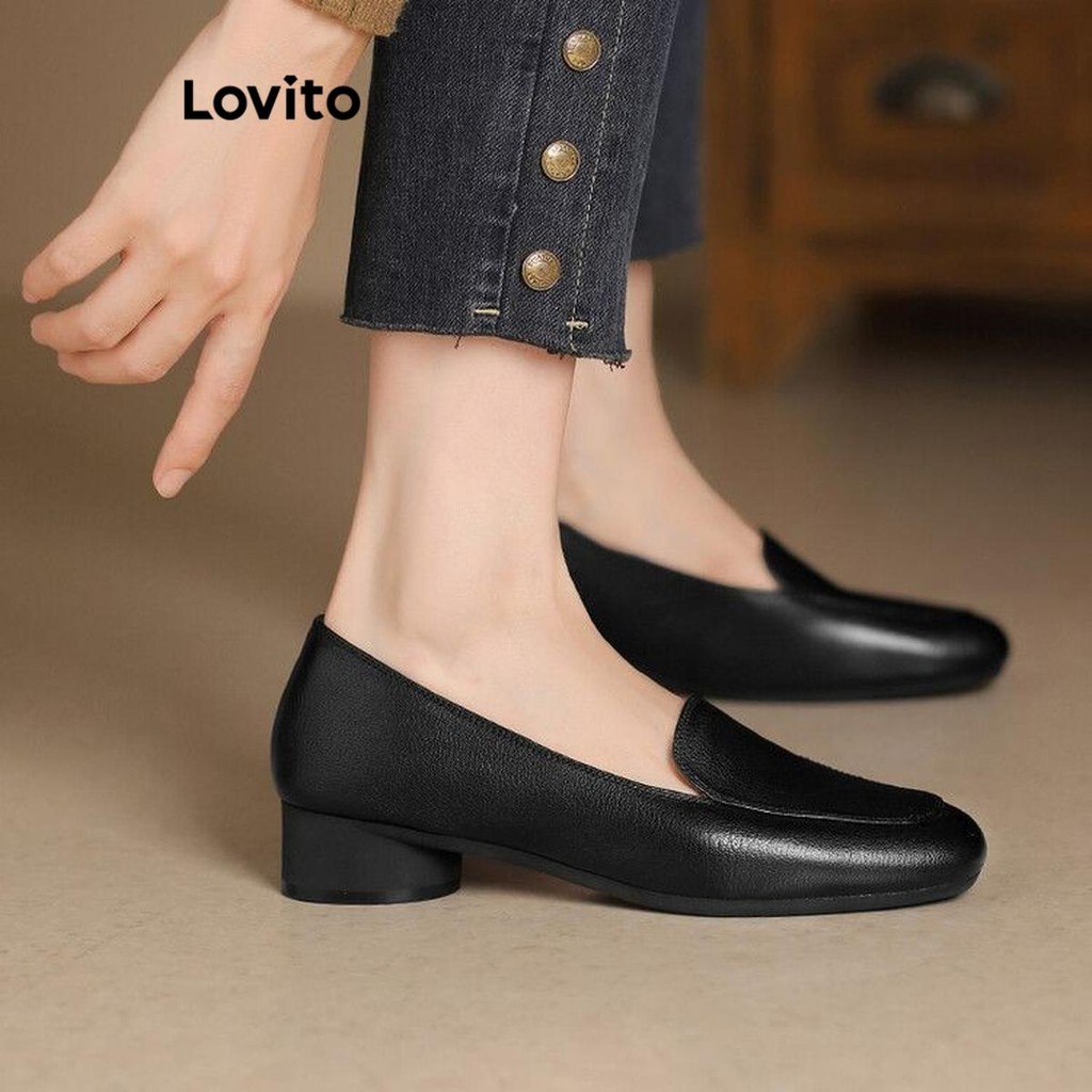 Lovito Mocassins casuais simples e simples com fundo macio de couro leve e confortável para mulheres LFA70184