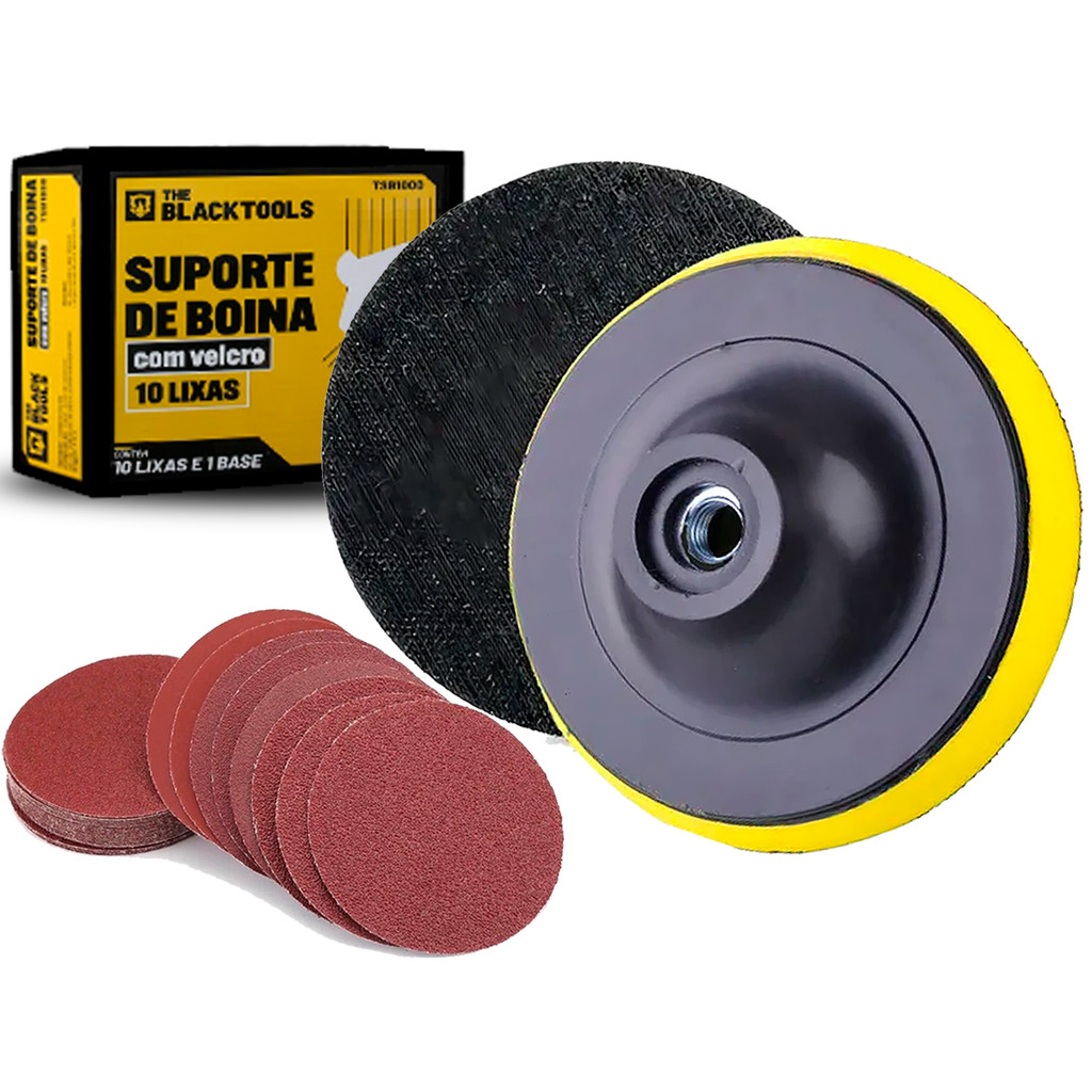 Kit Suporte De Boina Com Velcro Para Esmerilhadeira + 10 Disco Lixa The Black Tools - Home & Living