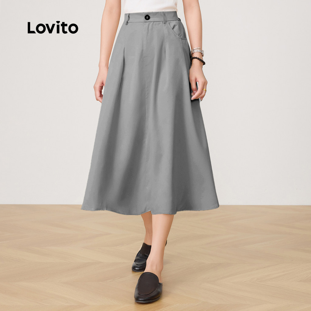 (Trendy) Lovito Saias Casuais Saias De Linha De Estrutura De Verão Para Mulheres LNE61283 (Multicolorido) em Oferta na Shopee
