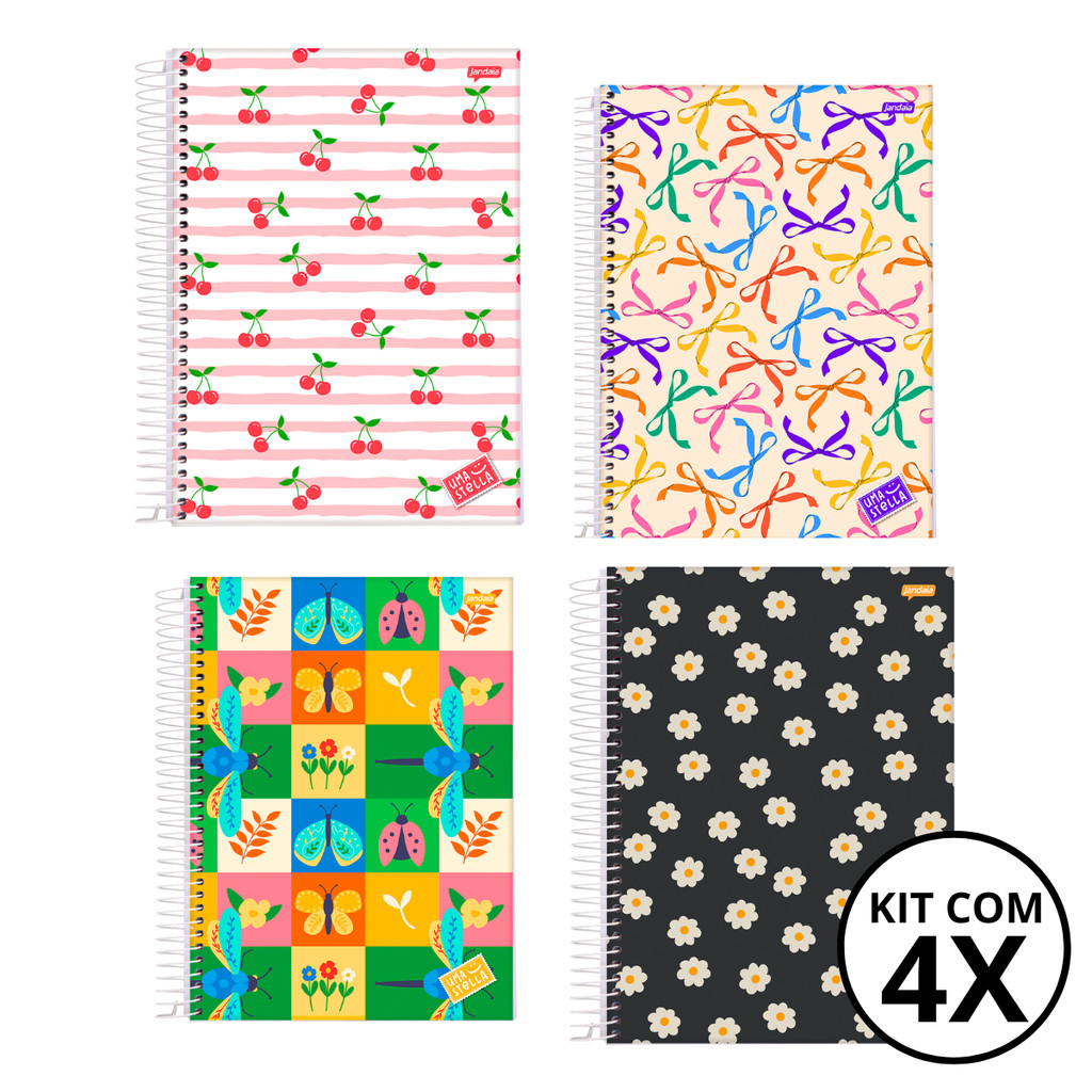 Kit 04 Cadernos Universitário 10 Matérias 160 Folhas Stella - Jandaia CAPA:Cereja/Laço/Jardim/Flor em Oferta na Shopee