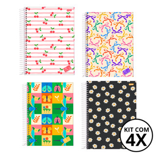 Kit 04 Cadernos Universitário 10 Matérias 160 Folhas Stella - Jandaia CAPA:Cereja/Laço/Jardim/Flor em Oferta na Shopee