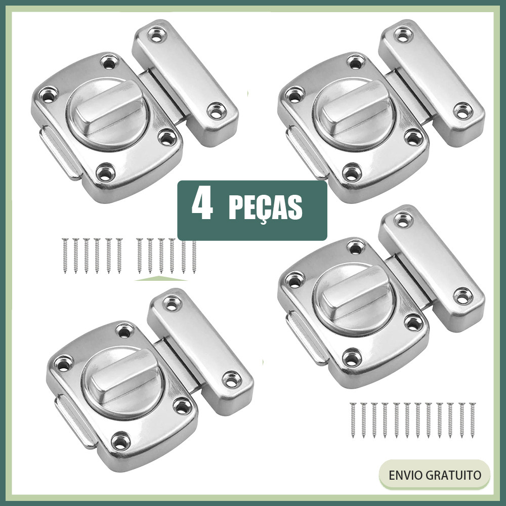 4x trinco de fechadura de porta em liga de zinco prateado Mosquetão para fechadura de porta Trinco reforçado antirroubo