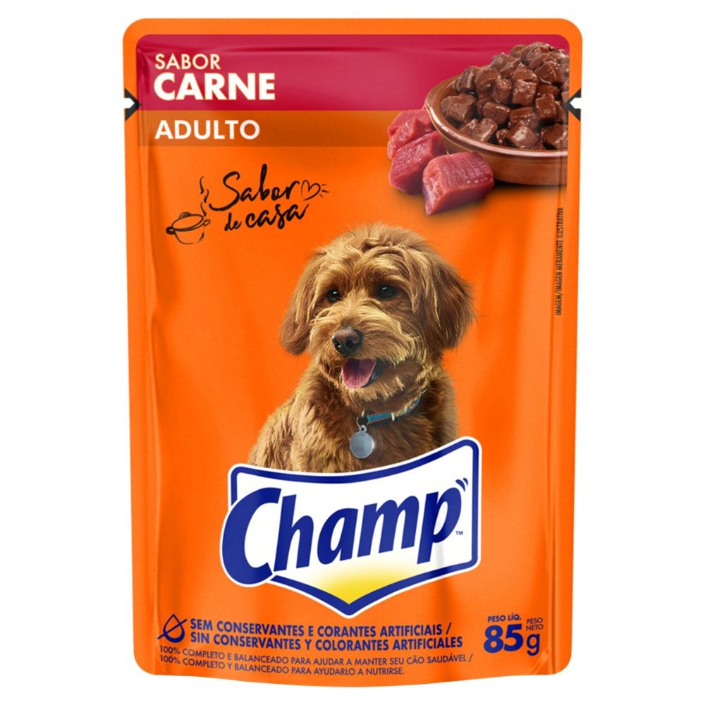 Ração Úmida Champ Adulto sabor Carne Sachê 85g - Pets
