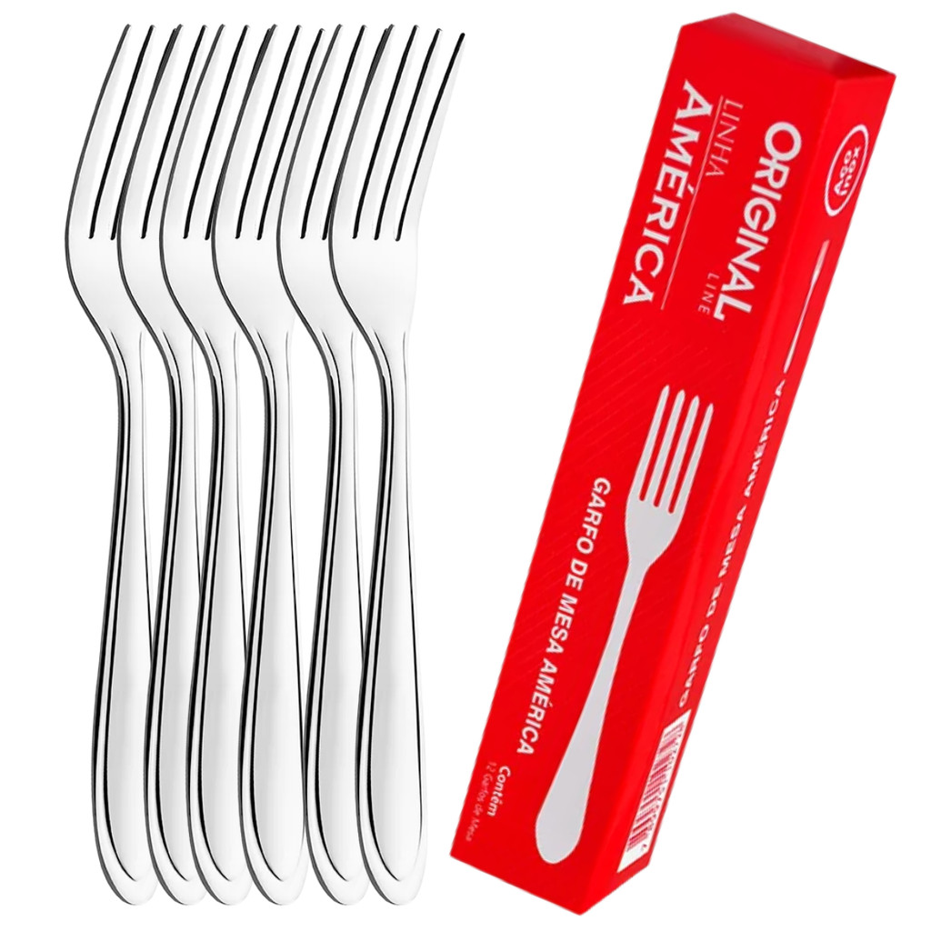 Jogo Garfo de Mesa Inox 6pçs América Original Line Talheres Faqueiro Cozinha Jantar