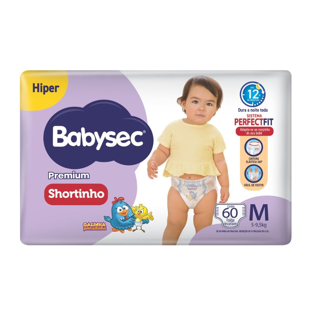 Fralda Shortinho Babysec Premium Tamanho M com 60 Fraldas Descartáveis - Mom & Baby
