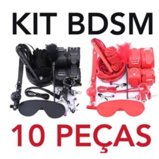 Kit BDSM 10 Peças Couro Bondage Fetiche Dominação Submissão Sado Mordaça Algema Chicote Coleira Gag Ball em Oferta na Shopee