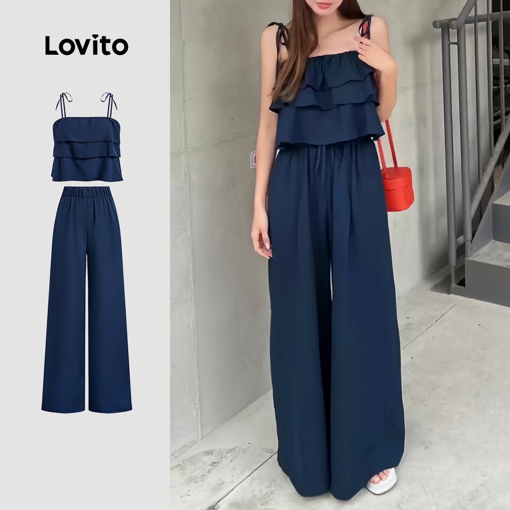 (New) Lovito Blusas ou Calças Casuais com Babados para Primavera/verão para mulheres L143ED251 em Oferta na Shopee