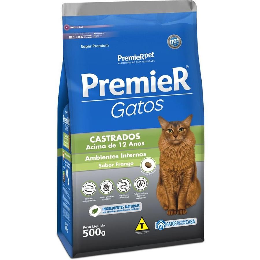 Ração PremieR Gatos Senior Ambientes Internos Frango 500g