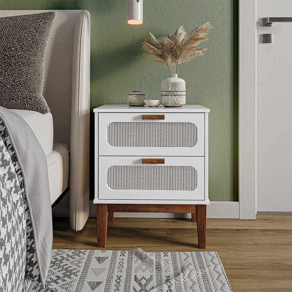 Mesa De Cabeceira Bide Cama Moderno 45 Cm Palhinha Indiana Santorini Branco