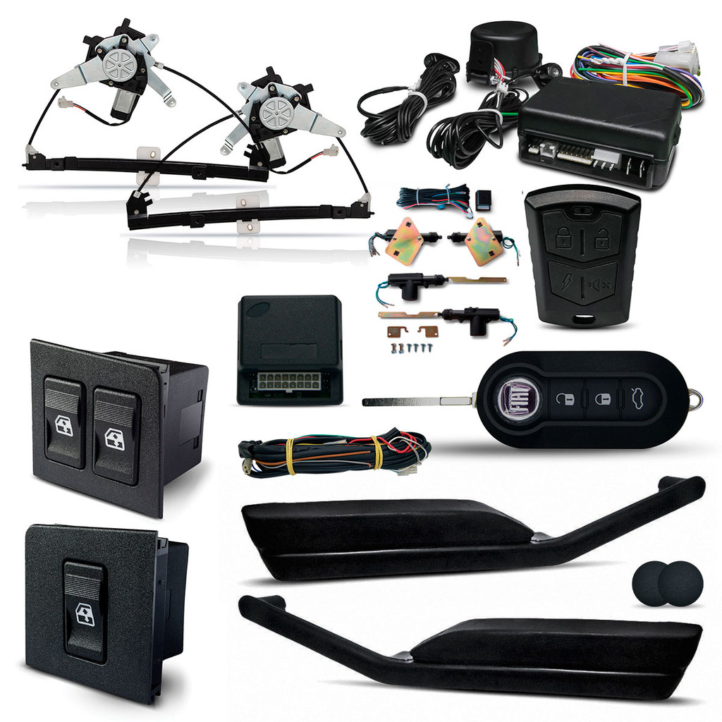 Kit Vidro Eletrico + Trava + Alarme c/Canivete especifico Uno 4 Portas Dianteiro Até 2003 Inteligente