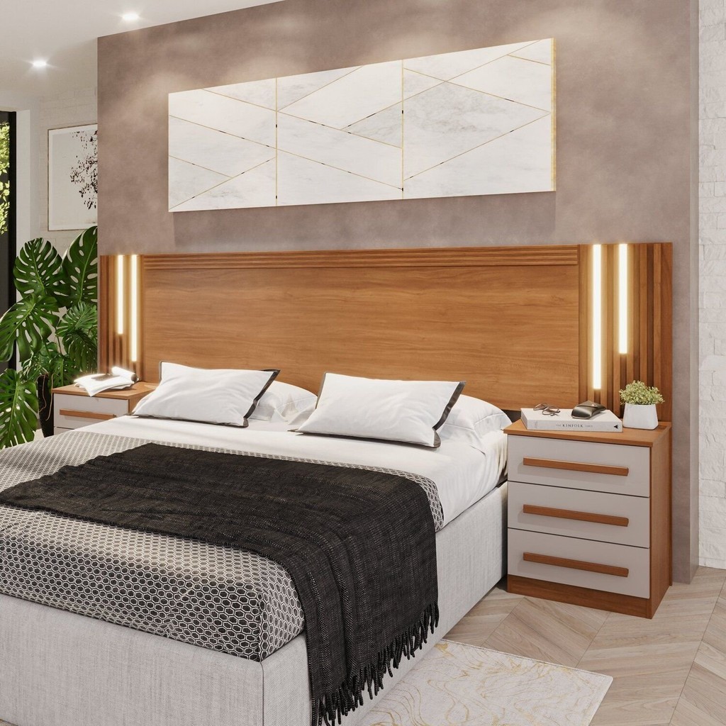 Cabeceira Casal Extensível com Led Luminous Yescasa Cinamomo/Off White em Oferta na Shopee