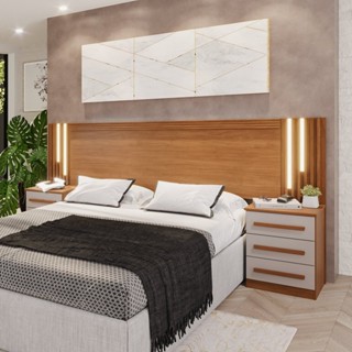 Cabeceira Casal Extensível com Led Luminous Yescasa Cinamomo/Off White em Oferta na Shopee