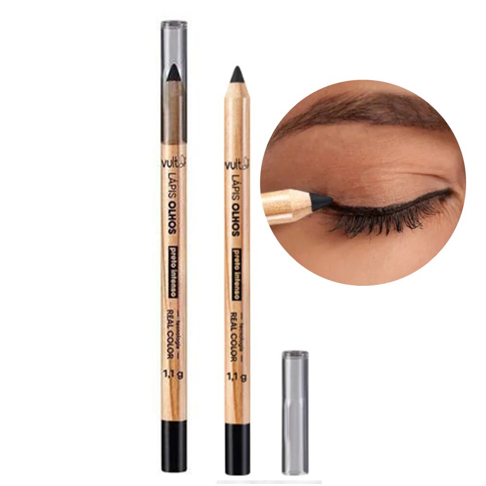 Kit 2 Lápis Para Olhos Preto Intenso 1,1g Delineador Eyeliner Vult