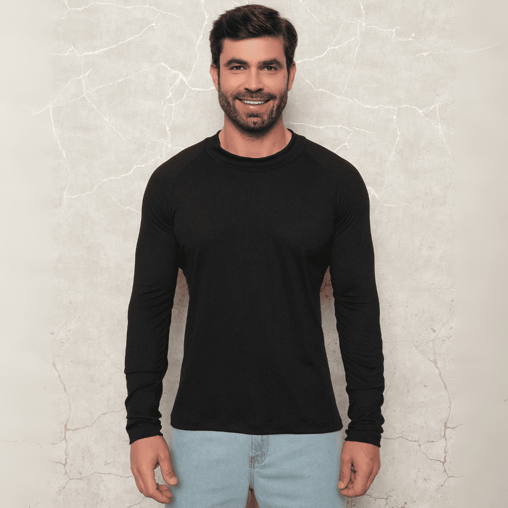 Suéter Masculino Canelado Básico Malha Inverno Leve Frio Premium