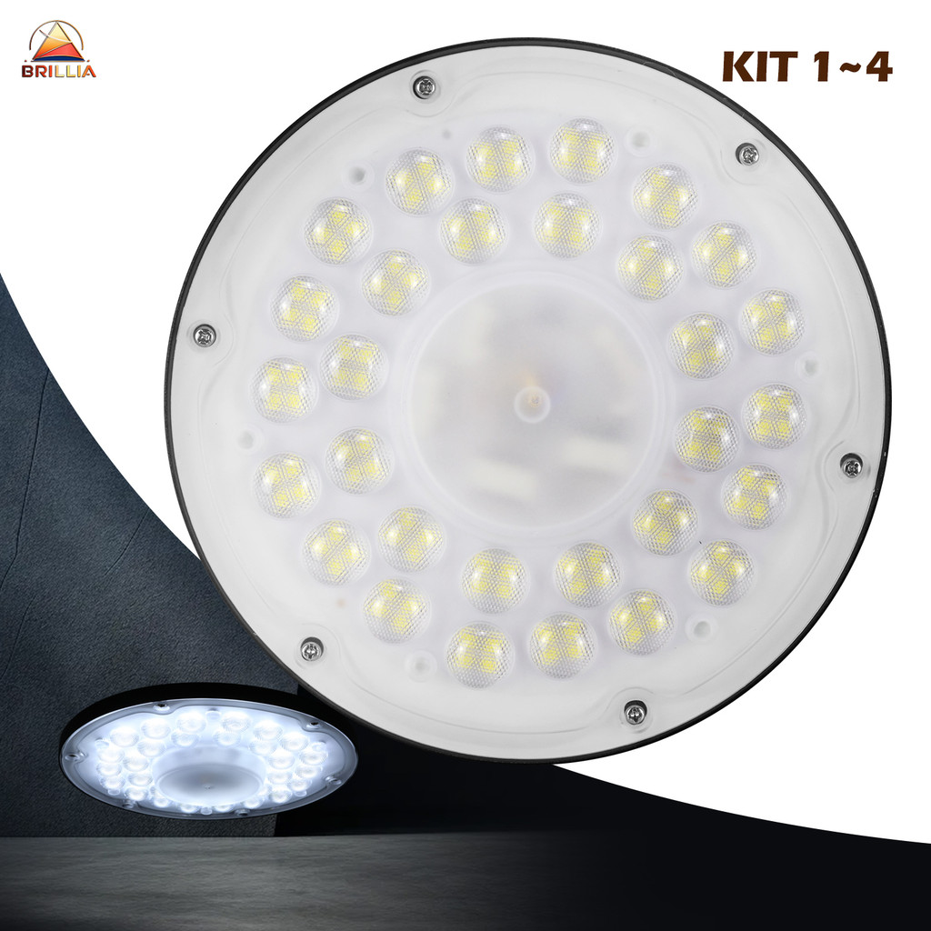KIT 1~4 Luminária LED Highbay UFO Industrial Galpão 100W Super Brilho Economia Energia 6500K Bivolt