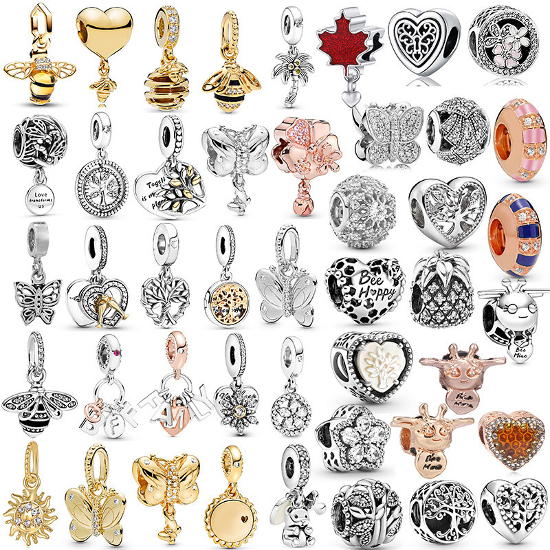 Berloques De Prata 925 Clássico Charme Abelha Favo De Mel Pulseira Acessórios Borboleta Vida Árvore Colar DIY Jóias