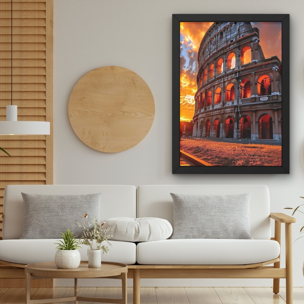 Quadros Decorativo Sala Paisagismo Coliseu De Roma Moldura Com Vidro A5 14,8 X 21cm