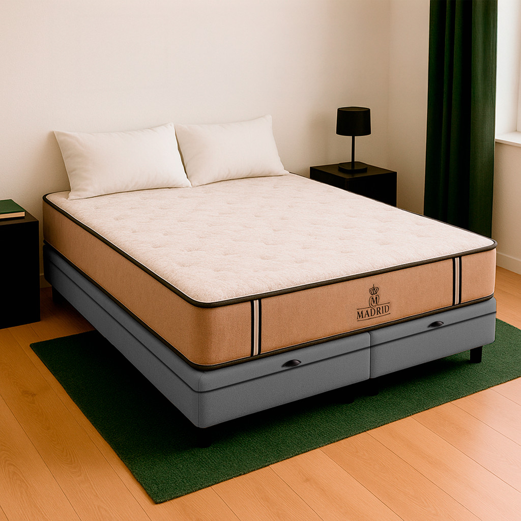 Cama Box Baú Queen Cinza E Colchão Madrid Molas Vstore