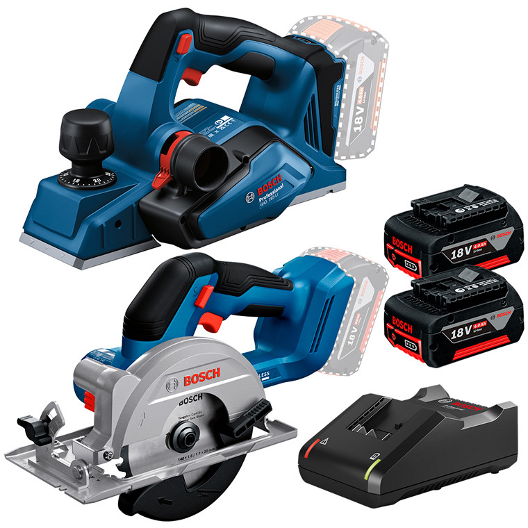 Plaina GHO 185-LI + Serra Circular 5.1/2" (140mm) GKS 18V-51 + 2 Baterias GBA 18V 4Ah e Carregador Bivolt GAL 18V-40 em Oferta na Shopee