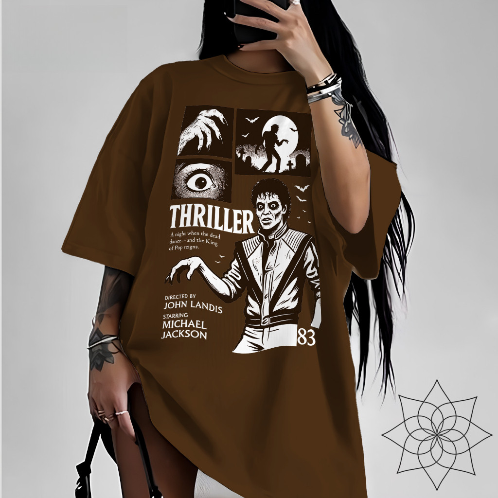 [Camiseta Premium em Algodão Puro]SISI Oversized Michael Jackson Thriller Cantor Rei Do Pop Clip Nostalgia Vintage